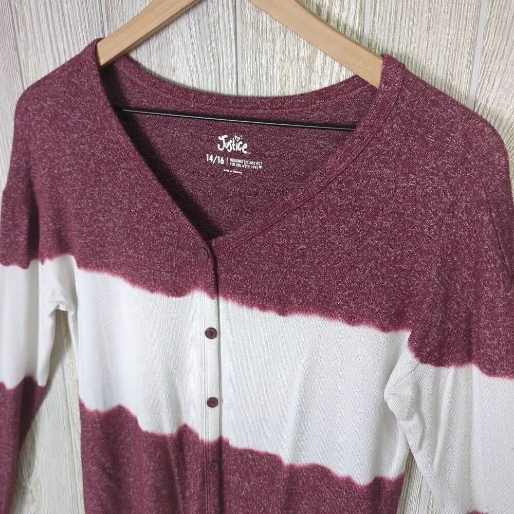 Justice Girls XL Striped Tie Dye Knotted Long Sleeve Shirt Top Purple White